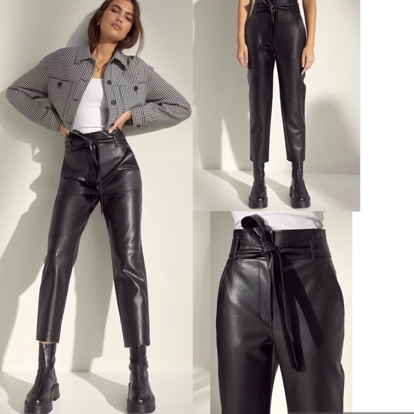 Aritzia Pants - Aritzia Wilfred Black vegan Leather High-Waist Pants Tie-Front  stretchy size 6